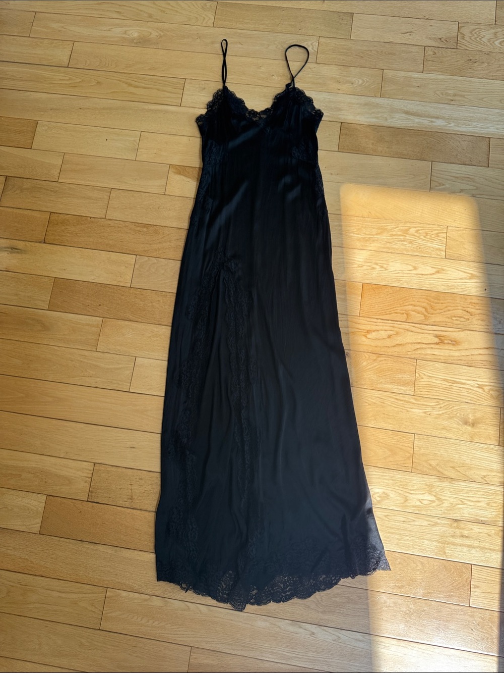 Agent Provocateur Black Silk Lace Trim Slip Maxi Dress sz 2